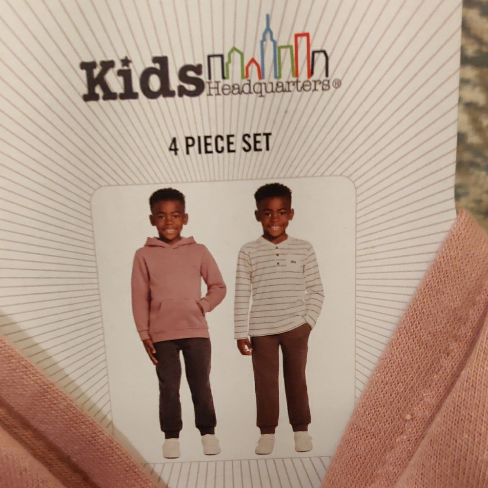 New!Kids Headquarters 4-Piece Set dusty Pink hoodie stripes Gray long sleeves Y2